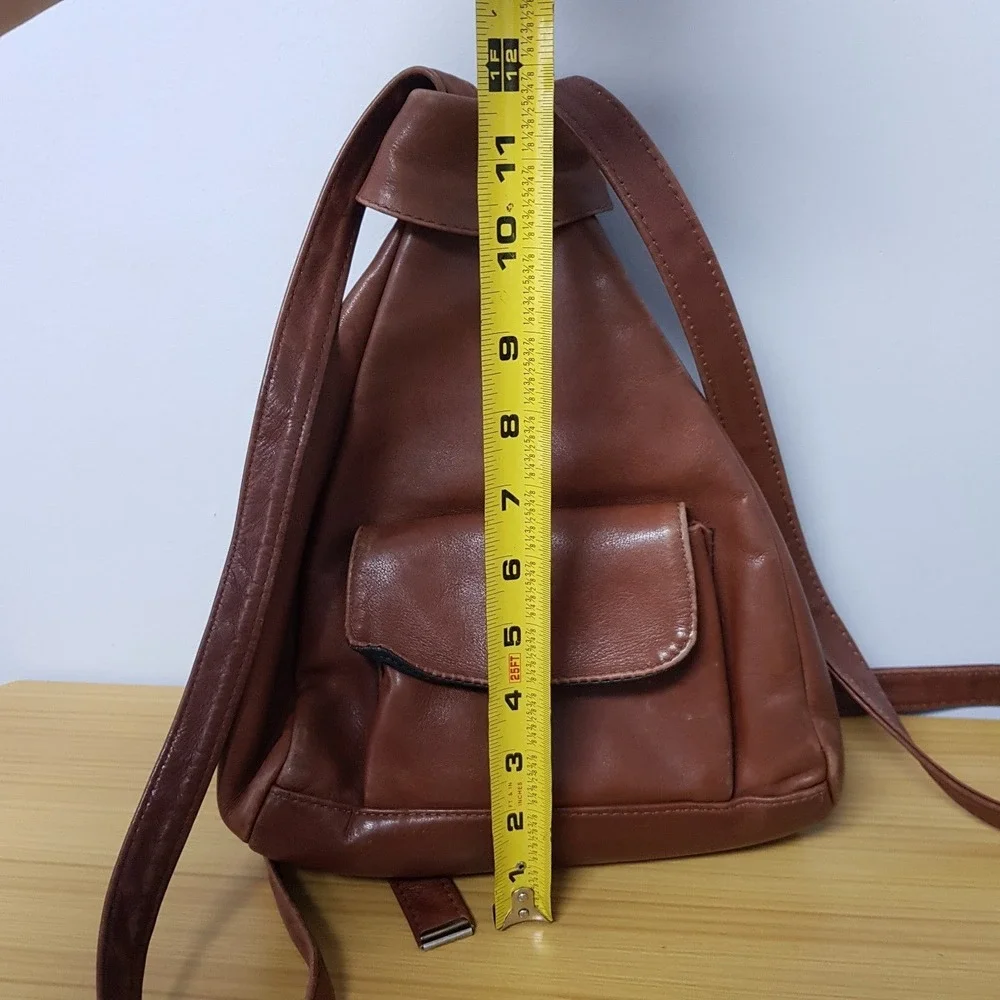 Vintage Merlin USA Made Leather Backpack Purse‎ Bag Zipper Cognac Brown
